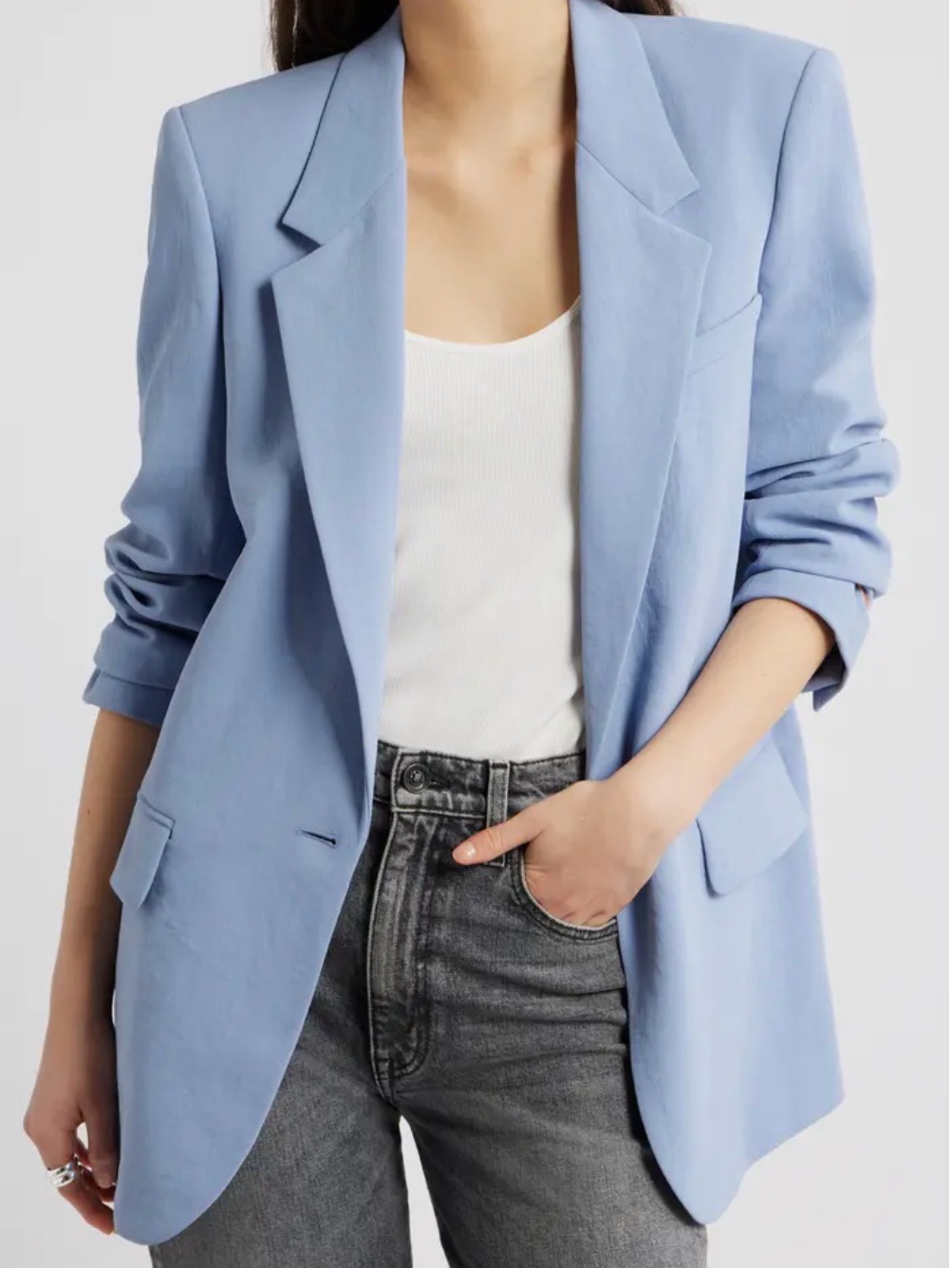 The Curator Relaxed Blazer Tailored Light Blue Single-Button Blazer Size Small